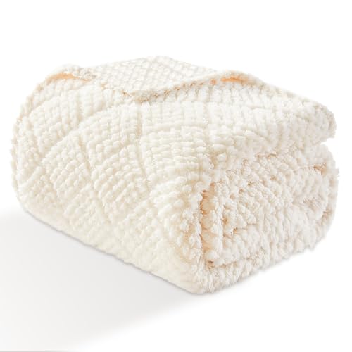 EMME Kuscheldecke Flauschige - Flanell 150x200cm Fleecedecke, Weiche Warme Wolldecke Überwurfdecke, Couchdecke, Decke für Sofa, Tagesdecke, Wohndecke, Cream