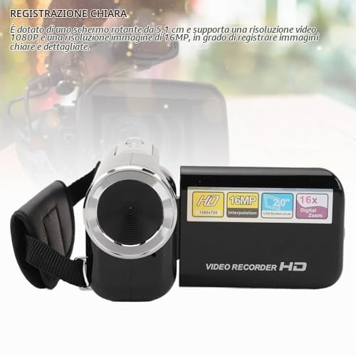 Denash Videocamera, Registratore per Fotocamera Digitale con Zoom Digitale 16MP 1080P 16X con Schermo da 2 Pollici, Fotocamera per Antivibrazioni per Fotografie di Viaggio