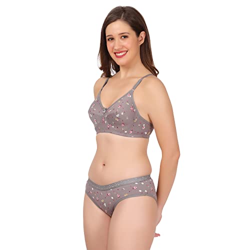 Image of Women Non Padded Wirefree Pure Cotton Printed Multicolor Bra & Penty Set 2 Pack Combo