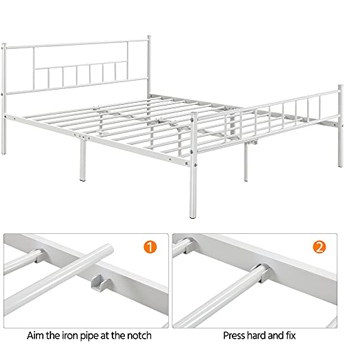 Yaheetech 13 Inch Queen Size Metal Bed Frame With Headboard And Footboard Platform Bed Frame With Storage No Box Spring Needed Mattress Foundation For Adults White #TOP5