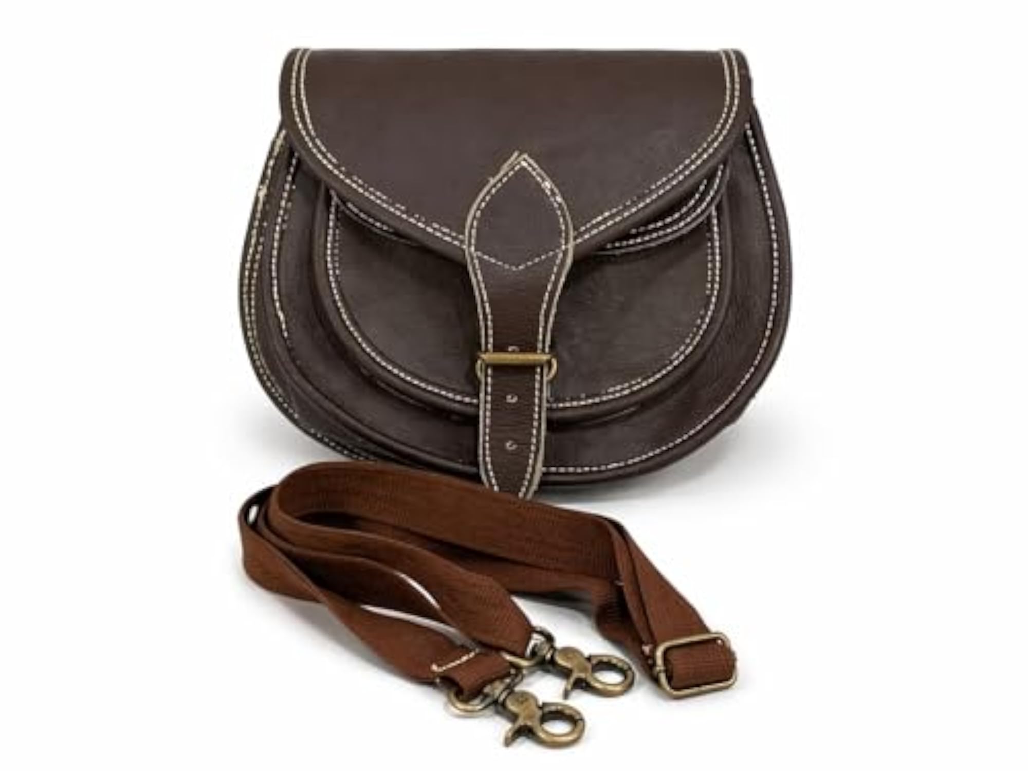 Genuine Leather Sling Bag, Dark Brown, Vintage Casual Style