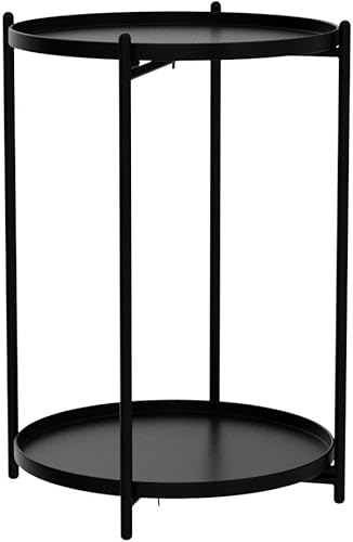 Miniatura 5 de Mesa auxiliar redonda, mesa redonda pequeña de 2 niveles, mesa auxiliar redonda, mesa auxiliar para guardería, con bandeja extraíble, para