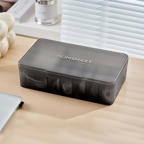 STARRY G Cable Tidy Box with Lid, 7 Grids Cable Organizer Box, Cable Management Box, Extra Large Storage Box for Data Cables, Charging Plug, Desktop Sundries, Free 10 Sorting Stickers&10 Cable Ties