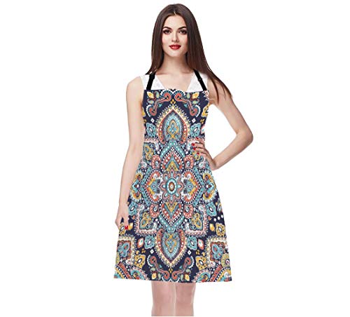 Wondertify WODER-APRON-RA107A Paisley Medallion Apron,Floral Ethnic Mandala Ornament Henna Tattoo Style Bib Apron thumb #6