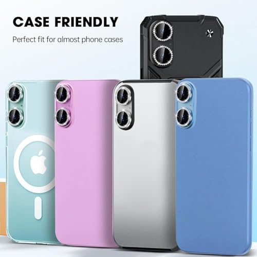 Image of for iPhone 16 /16 Plus Camera Lens Protector Bling Individual Metal Diamond Ring 9H Hardness Scratchproof Protector, Stylish Phone Accessories, Case Friendly (Blue Diamond)