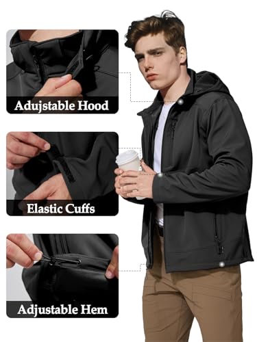 Image of Men's Military Tactical SoftShell Jacket Fleece Lined | Lightweight,Waterproof,Windproof,Multi-pockets,Adjustable Hood for Work,Hiking,Snow,Ski