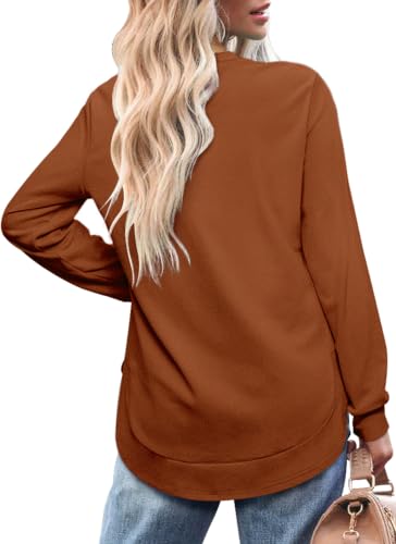 Image of OFEEFAN Womens Sweatshirt Crewneck Long Sleeve Shirts High Low Tops Curved Hem