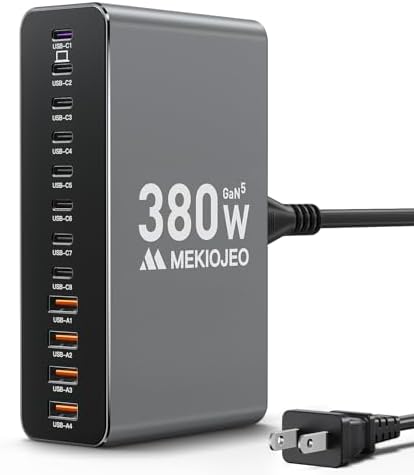 12 Ports Aluminum Alloy MEKIOJEO 380W Charging Station USB C Charger Block