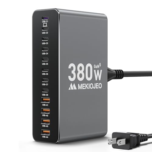 12 Ports Aluminum Alloy MEKIOJEO 380W Charging Station USB C Charger Block