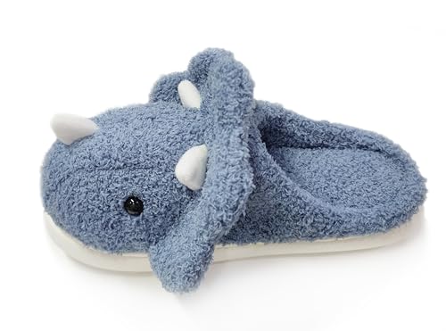 Image of Unisex Dinosaur Plush House Slippers - Soft Indoor & Outdoor Fuzzy Winter Slippers