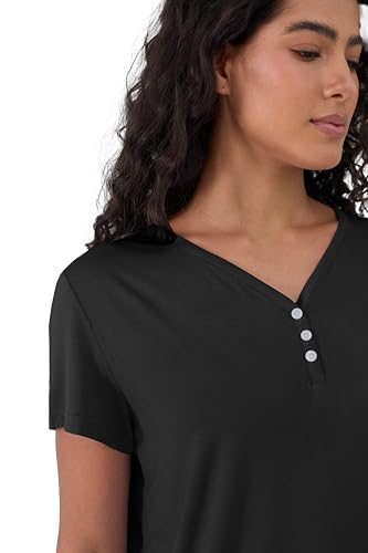 Joyaria Cooling Pajamas Bamboo Viscose PJs Bermuda Shorts Set Women Henley Neck Summer Moisture Wicking Sleepwear4