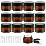 12 tarros de cristal marrón con tapa de 30 ml/30 g, recipiente para loción cosmética con tapa interior a prueba de fugas, bordes anchos, redondos y lisos, tarros de crema con cierre