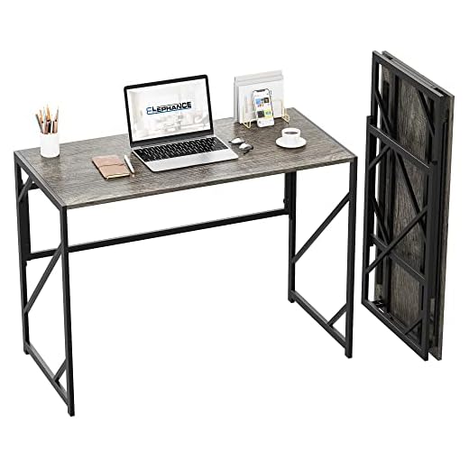 Elephance Folding Desk Writing Computer Desk for Home Office, No-Assembly Study Office Desk Foldable Table for Small Spaces