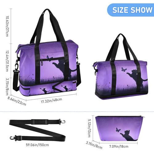 Travel Duffel Gym Sports Luggage Bag Expandable Large Capacity Black Cat Chasing Butterfly Sports Bag for Women and Men3