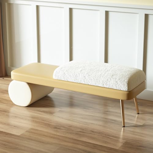Banc à chaussures en cuir jaune 100cm pour l'entrée et le salon