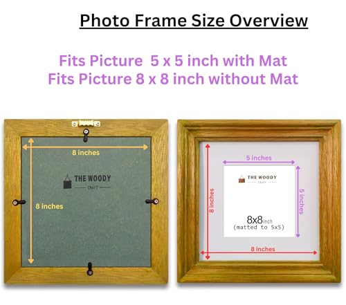 Image of 5 x 5 inch Wooden Photo Frame with Mat, Yellow Photo Frame 5 x 5 inch with Mat or 8 x 8 inch without Mat for Wall Decoration, Best Wooden Photo Frame for Posters and Photos