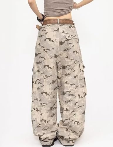 Y2K Fashion Camo Cargo Pants Loose Fit Skater Vintage Plain Pants Casual Wide Leg Jeans3