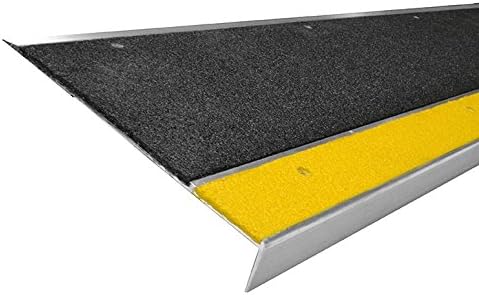 Safe Way Traction 11" Depth X 36" Long Bold Step Aluminum Anti Slip Non Skid Abrasive Safety Stair Treads Step Cover Black with Yellow Nosing 411NS20036102