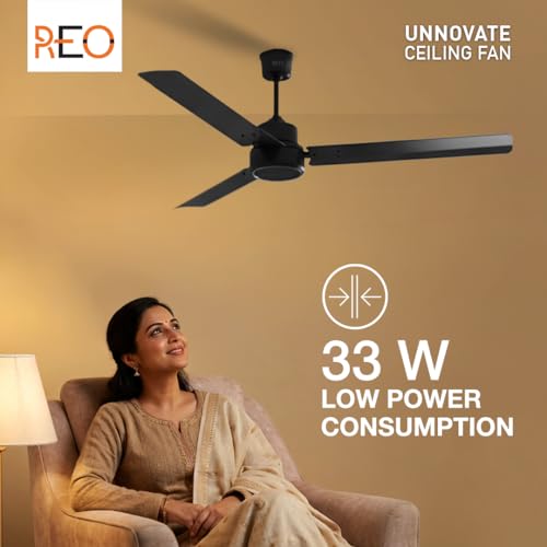 Image of Havells REO BLDC 1200MM 5 Star Rated Ceiling Fan| Air Flow: 220 CMM| Speed: 350 RPM|Watt: 33W| Reverse Rotation Mode| Timer Setting| 2 Year Door Step Warranty By Manufacturer (Unnovate, Matte Black)