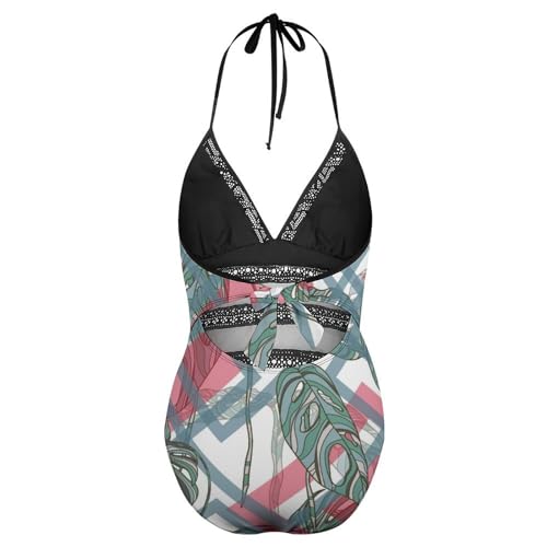 Monokini feuilles géométriques galbant et résistant au chlore