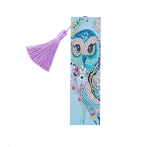 5D Diamond Painting Bookmarks Kits Diy Special Shaped Crystal Leather Tassel Bookmark For Adults And Kids Christmas Birthday Gift 8.3X2.4 Inch (Owl 1) #TOP4