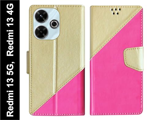 Image of SBMS Flip Cover for Redmi 13 5G / Redmi 13 4G Back Cover Case with Magnatic Closure | Inbuilt Stand | Card & Money Pocket (MultiPink)