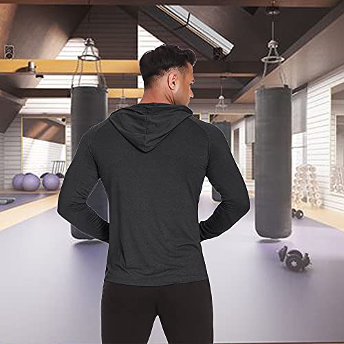 COOFANDY Men's Athletic Sweatshirt Quick Dry Workout Gym Hoodies Muscle Lightweight Hooded Sweatshirts Dark Gray