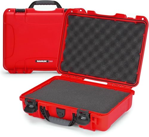 Image of NANUK 910 Hard Case with Customizable Cubed Foam, IP67 Waterproof, Dustproof and Impact Resistant, 14.3 inch x 11.1 inch x 4.7 inch, Rugged Construction for Ultimate Protection, Made in Canada - Red