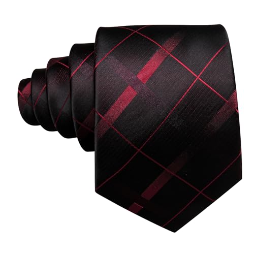 Image of YOHOWA Men Plaid /Striped Ties Set Silk Business Wedding Formal Fashion Necktie and Pocket Square Cufflinks Set