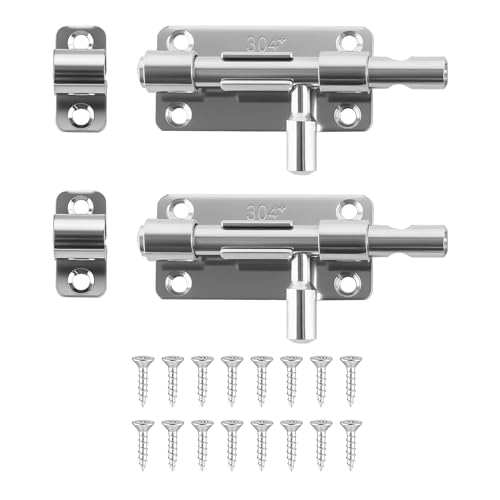4 Zoll Edelstahl Türriegel 2 Stück Rostfrei Abschließbar Schieberiegel Mehrwinkel Bolzenriegel für Fenster/Türen/Garten/Schuppen mit Befestigungsschrauben (Silber)