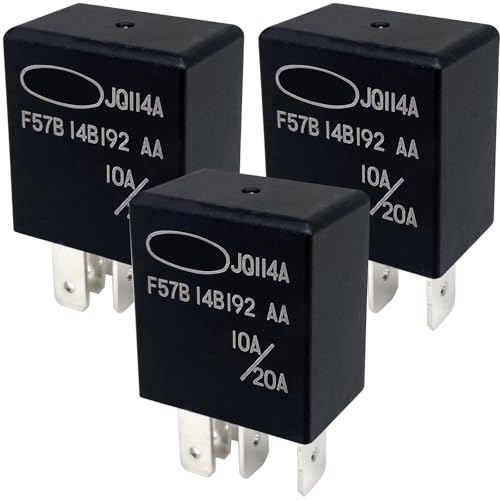 F57B-14B192-AA Relay (3-Pack) 12V 10A/20A 5-Pin SPDT Automotive Relay Compatible with Ford F150 Fusion, Toyota & Cadillac (2014-2023) for Fixing Fuel Pump, A/C Clutch & P0230 P0641 Error Codes