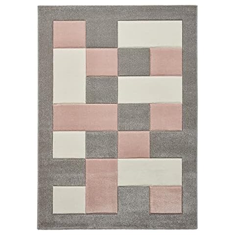 LUX Rugs Grey & Rose Pink Geometric Rectangles & Squares Modern Floor Rug 120cm x 170cm Cover