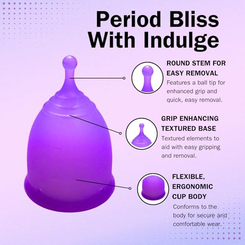 Indulge-Menstrual-Cup-with-Reusable-Cup-Applicator-Period-Cup-with-Sterilising-Cup-Reusable-Pads-with-100-Silicone-Cup-for-Women-Heavy-Flow-Lube-12-Hours-Wear--Medium-Pack-of-1-Purple