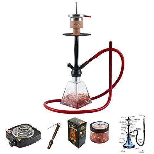 Shisha-Set Shisha Amy Deluxe I Need you Klick II, Kohleanzünder, Naturkohle, Kaminkopf, Dampfsteine (Rot/Schwarz-Matt…