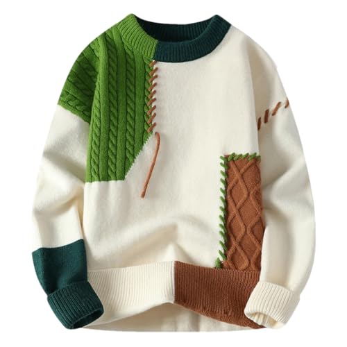 Men's Patchwork Knitted Sweater Soft Comfortable Streetwear Pullover Top