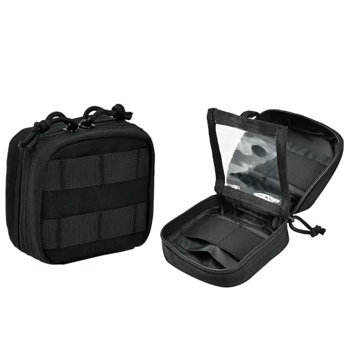 SABADO EDC Small Tactical Molle Pouch, Micro Utility Pouch,Removable Clear ID Pocket Mini Knife Compass Flashlight Card Storage Bag Belt Outdoor Hiking Camping Hunting
