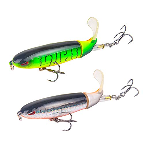 2 Pack Fishing Lures for Whopper Multi Jointed Swim Baits, 4.0 inch/0.5 oz with Floating Rotating Tail Topwater Bait Freshwater Saltwater Lures with Barb Treble Hooksfor Carp Bass Pike Trout Walleye