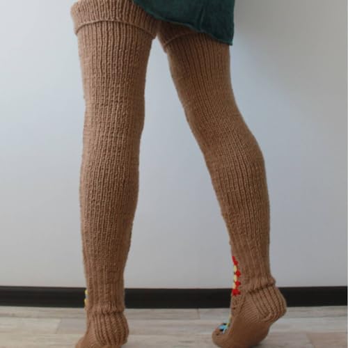 Image of SherryDC Women's Hangmade Flower Cable Knit Thigh High Socks Over Knee High Long Leg Warmers