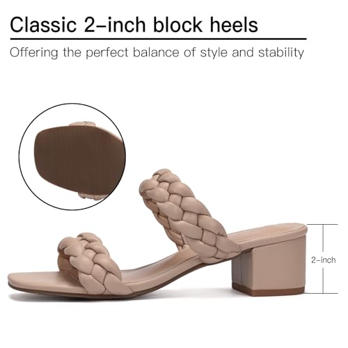 Wide Width Chunky Heels for Women Braided Dressy Sandals Square Open Toe Summer Shoes3