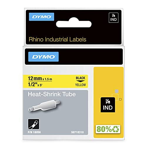 Image of DYMO Rhino Industrial Heat-Shrink Labels, 1 /2 inch Tube, Black Print on Yellow