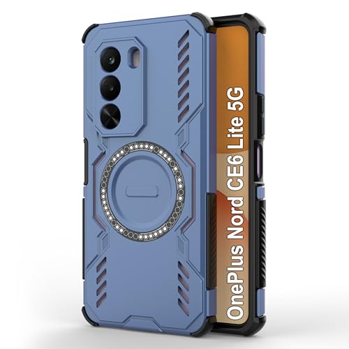 Image of amazon basics Back Case Cover for OnePlus Nord CE 6 Lite 5G | Magnetic Case with Built-in Metal Ring | Supports MagSafe Charger, Wallet & Car Mount | Shockproof Hybrid PC + TPU | Blue