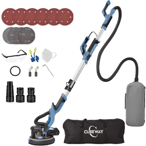 Ponceuse Girafe 750W Professionnelle avec Système de Vide Automatique et Lumière LED, Ponceuse Murale et Plafond Télescopique, Diamètre 215 mm, 7 Vitesses...