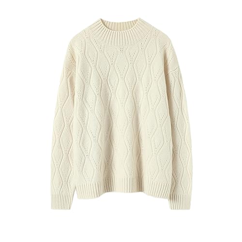 Invierno Mujer 100% Cachemira Cálido Suéter Geométrico Medio Cuello Alto Suéter Suelto 75 L