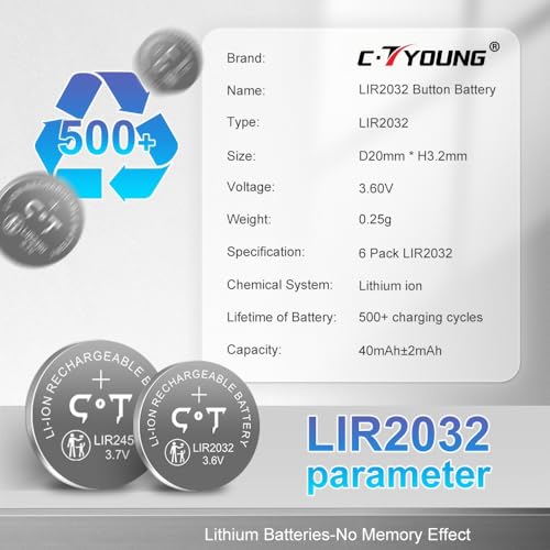 Baterías Recargables LIR2032 CTYOUNG 3.6V Paquete 4 pcs miniatura 2