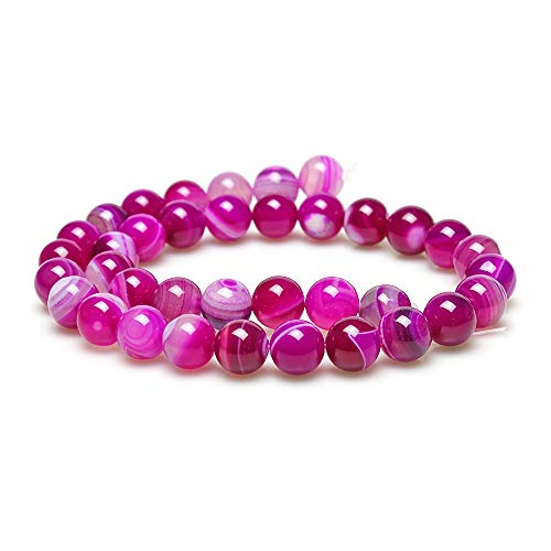 MJDCB Natural Round Stone Beads 8mm Rose Red Striped Agate Loose Gemstone Beads for Jewelry Making Bracelet Necklace 43pcs - Image 2