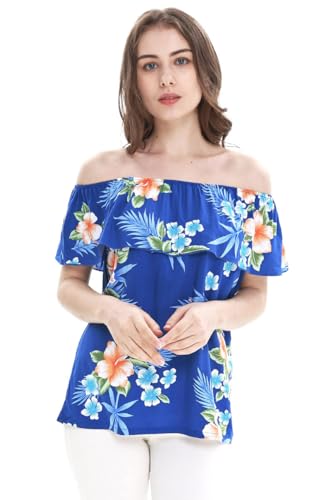 Image of Matchable Family Hawaiian Luau Men Women Girl Boy Clothes in Hibiscus Blue