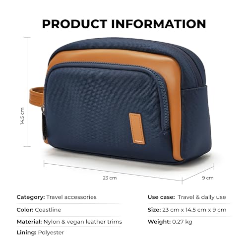 Image of MOKOBARA The Wonder Kit Small Travel Pouch Nylon and Vegan Leather Everyday Carry Organizer Water Resistant Cosmetic Makeup Pouch with Zipper Pockets for Men and Women (Coastline)
