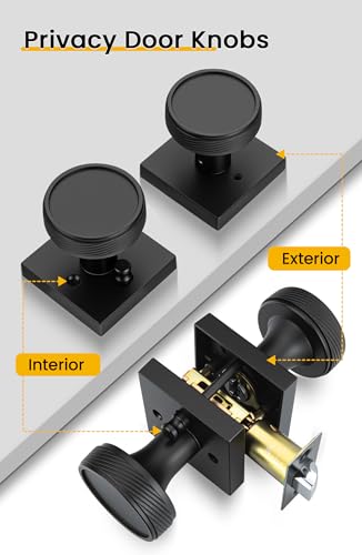 goldenwarm Interior Door Knobs Black, Zinc-Alloy Modern Matte Black Door Knob Privacy Door Knobs Interior for Bedroom Bathroom, Heavy Duty Square Modern Doorknobs - 6 Pack - Image 4