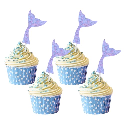 20 Stück Meerjungfrau Cupcake Topper, Cake Topper Kindergeburtstag Deko, Ozean Party Deko, Kindergeburtstag Meerjungfrau Thema, Unter Dem Meer Party Supplies