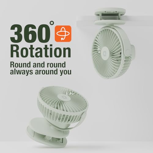 Image of Orient Electric Orbis Rechargeable Personal Fan | 360 Rotation | 1800 mAh Battery | 4 Speed Modes with Timer | Quiet Operation | USB Type-C Charging | Clip-On Mini Fan | Matcha Green